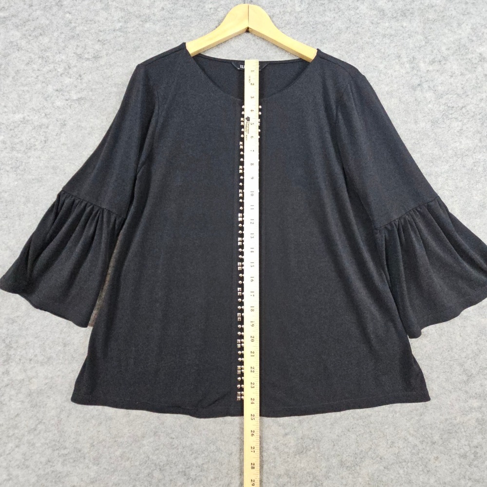 Ellen Tracy Black Bell Sleeve Studded Embellished Blouse Top Women's Size M Work - Picture 10 of 12